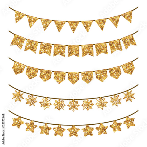 Gold Holiday Garland Decorations Isolated on White