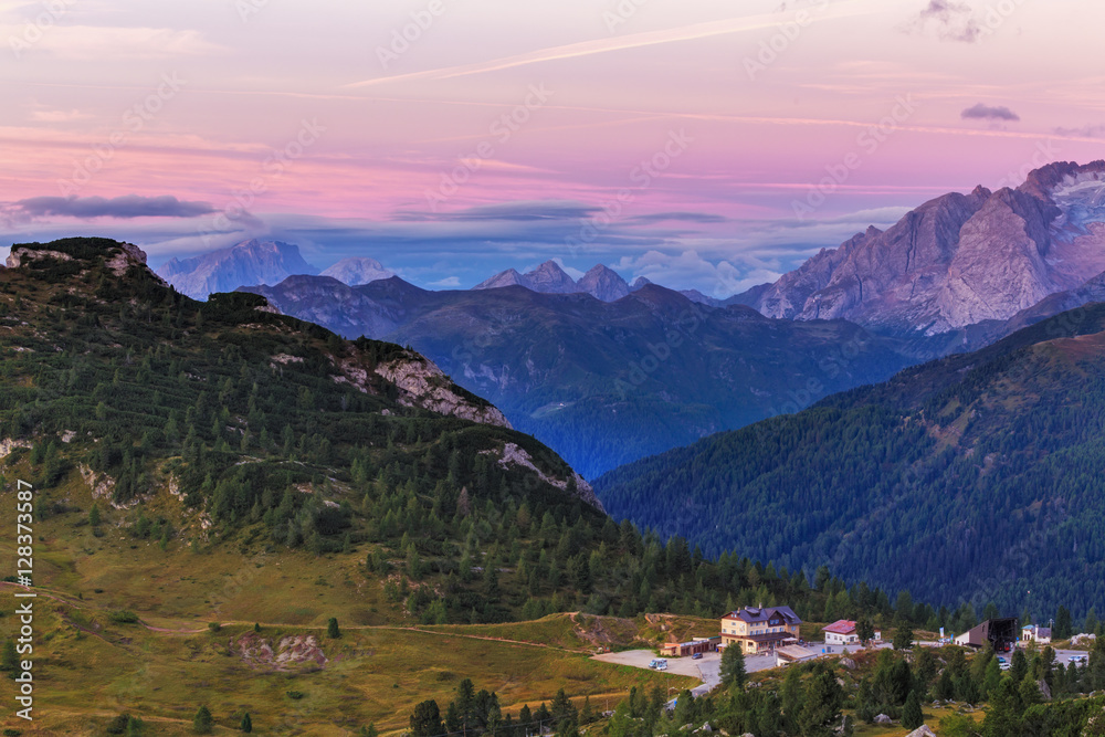 Morning view to Dolomites mountains 