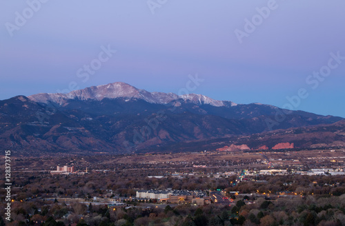 Pre Dawn shot of Pikes Peak and Colorado Springs, Colorado © rondakimbrow