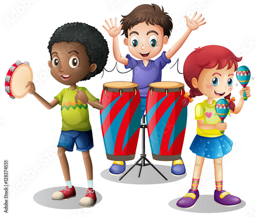 Children playing musical instruments together