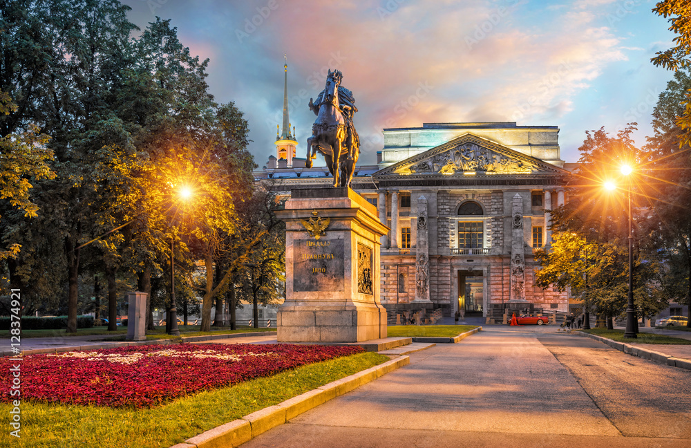 Obraz premium Дама в красном и принц на коне Lady in r