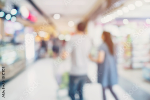 People shopping in department store. Defocused blur background..