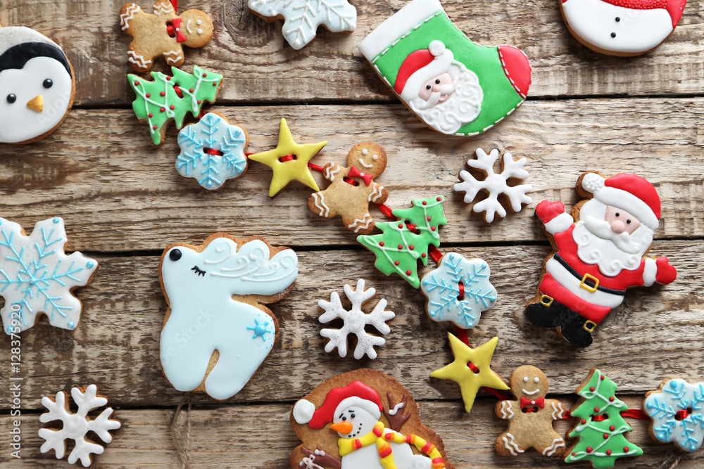 Christmas cookies on a grey wooden table Christmas cookies on a grey wooden table