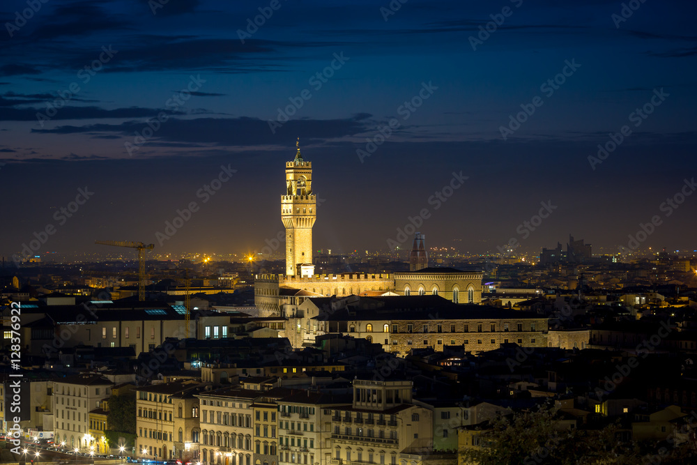 The Palazzo Vecchio and the city of Florence at night – viewed