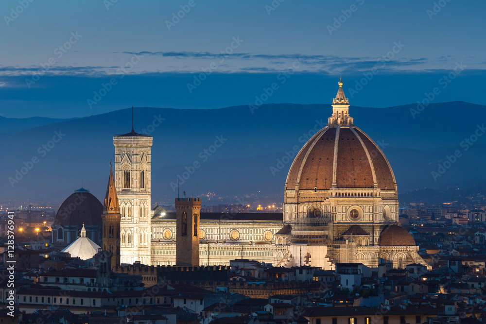 View of Florence Cathedral in evening from Piazzale Michelangelo