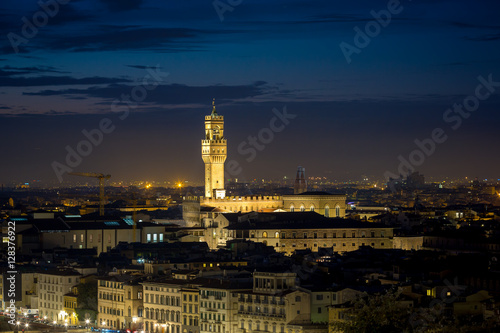 The Palazzo Vecchio and the city of Florence at night – viewed