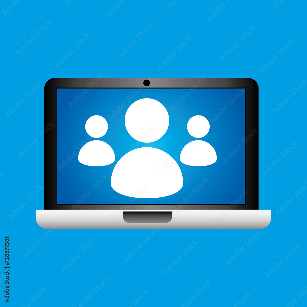 man hand holds laptop mobile group social media vector illustration man hand holds laptop mobile group social media vector illustration