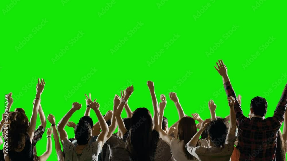  Crowd of fans dancing on green screen. Concert, Jumping, Dancing, Hands up. Slow motion. Shot on RED EPIC Cinema Camera