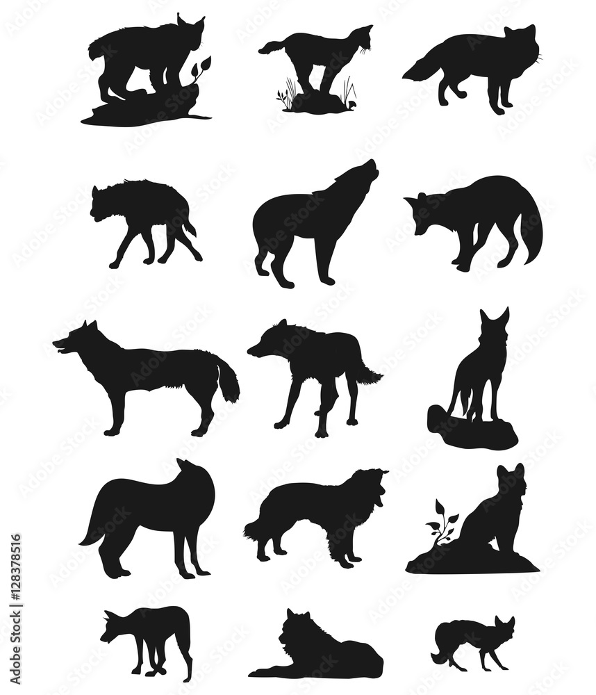 Wolves Vector Silhouette Sets