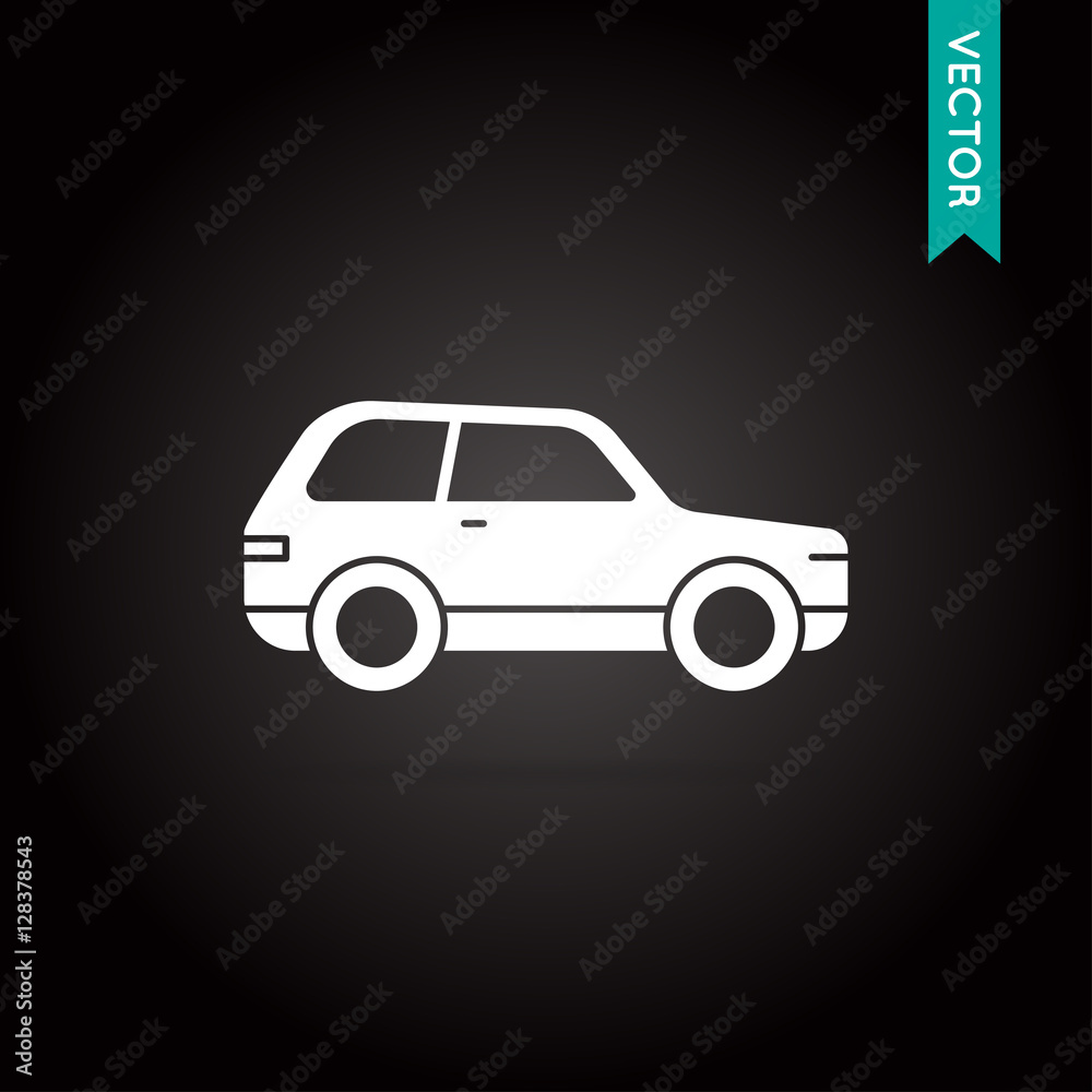 Car Icon Vector White on Black