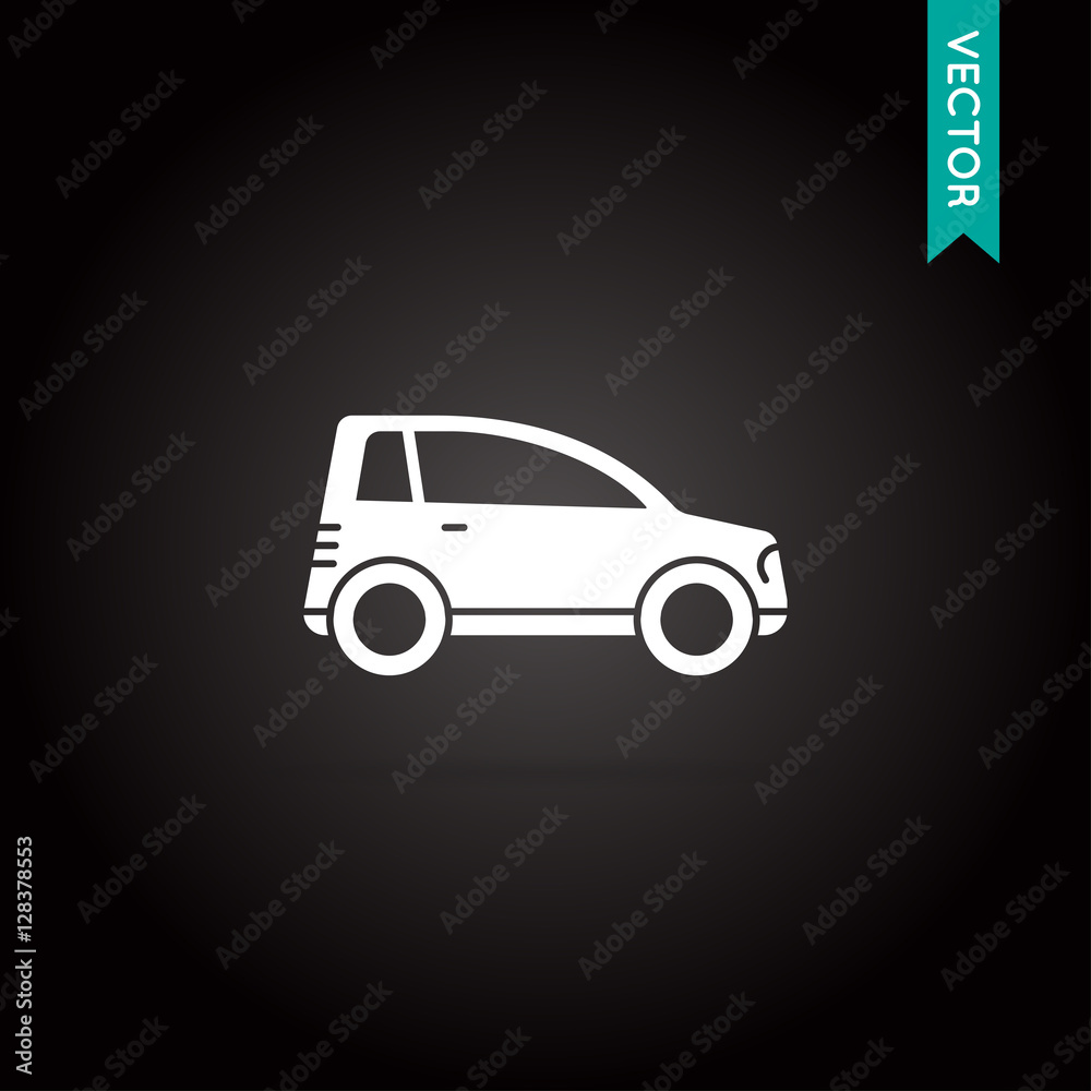 Car Icon Vector White on Black Car Icon Vector White on Black