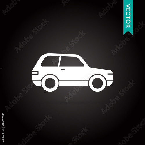 Car Icon Vector White on Black