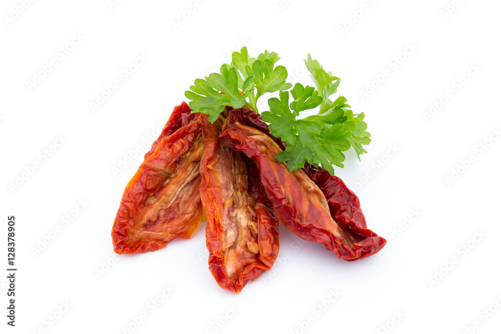 Dried tomatoes isolated on white background. Dried tomatoes isolated on white background.