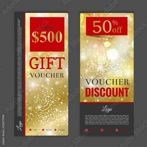 Gift voucher template. Can be use for shopping cards, discount coupon, banner, discount card , web design and other. Vector illustration. Happy New Year and Merry Christmas design