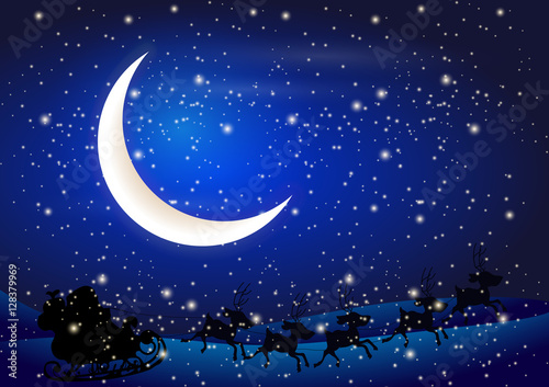 Santa Claus and Christmas night landscape