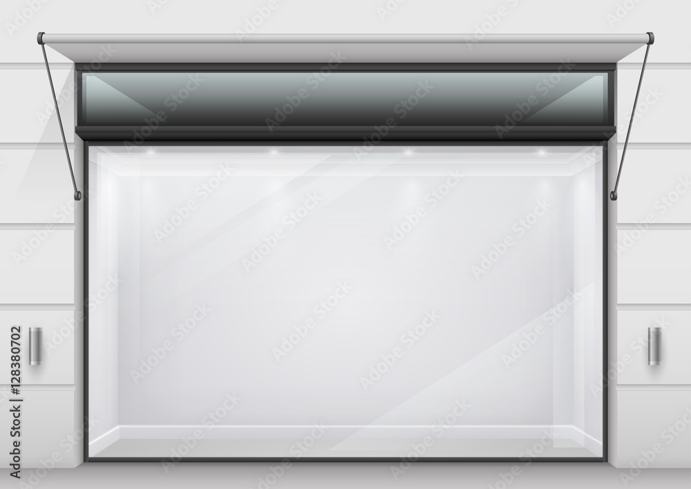 The large glass storefront or shopping center in a modern design. Vector graphics. Transparent glass The large glass storefront or shopping center in a modern design. Vector graphics. Transparent glass