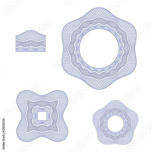 Guilloche decorative elements and a linear pattern for use as a Pattern brush. For certificate, voucher, banknote, money design, currency, note, check, ticket, reward etc.