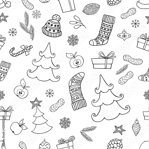 Holiday seamless background with christmas symbol