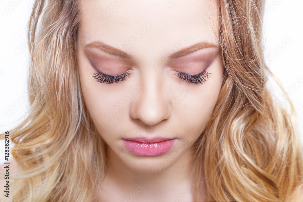 Beauty makeup for blue eyes. Beautiful face closeup. Perfect skin, long eyelashes, make up concept. Beauty makeup for blue eyes. Beautiful face closeup. Perfect skin, long eyelashes, make up concept.