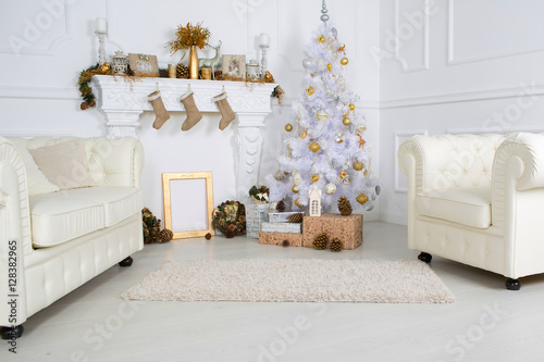 happy new year, decorated tree, toys, gifts, beautiful room