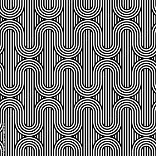 Vector seamless pattern. Modern stylish texture. Repeated monochrome pattern with curved lines.