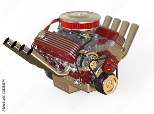 Hot rod V8 Engine 3D render photo