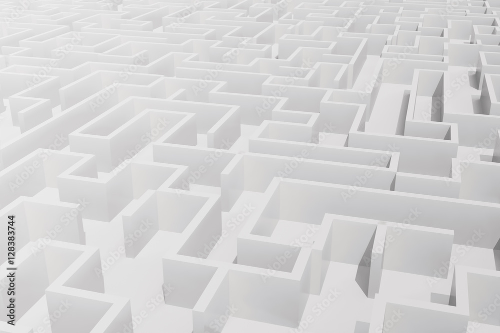Top view of white labyrinth. 3d rendering Top view of white labyrinth. 3d rendering