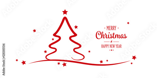christmas tree red stars greetings white background