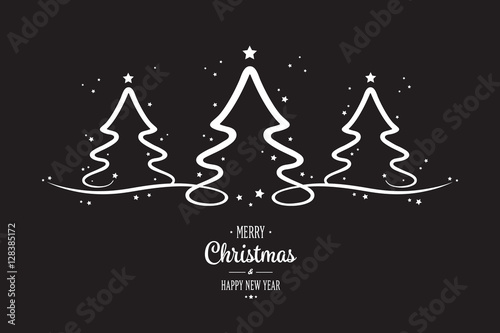 white christmas trees stars black background