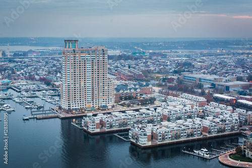 Aerial view of the Inner Harbor and Federal Hill, in Baltimore,