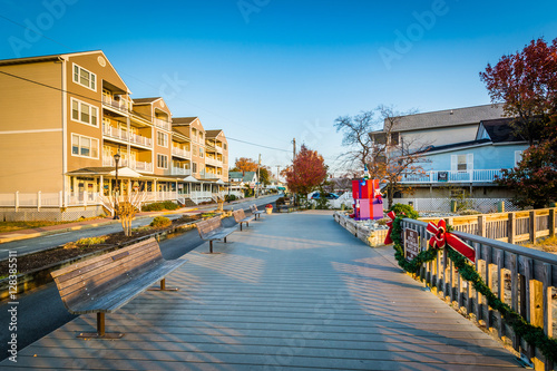Boardwalk and houses in North Beach  Maryland.