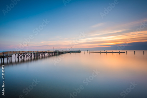 Long exposure of the pier and Chesapeake Bay at sunrise  in Nort