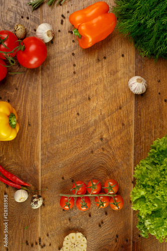 Fototapeta Naklejka Na Ścianę i Meble -  wooden background with vegetables and spices
