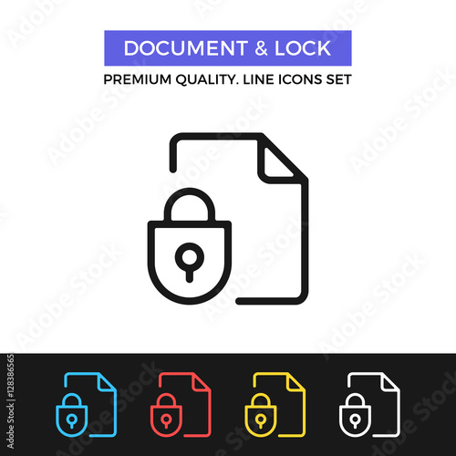 Vector document and lock icon. Thin line icon