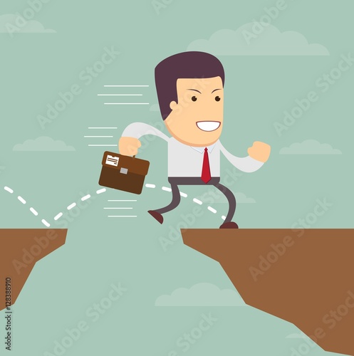businessman jump through the gap