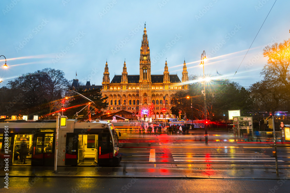 Illuminated Town Hall in Vienna
