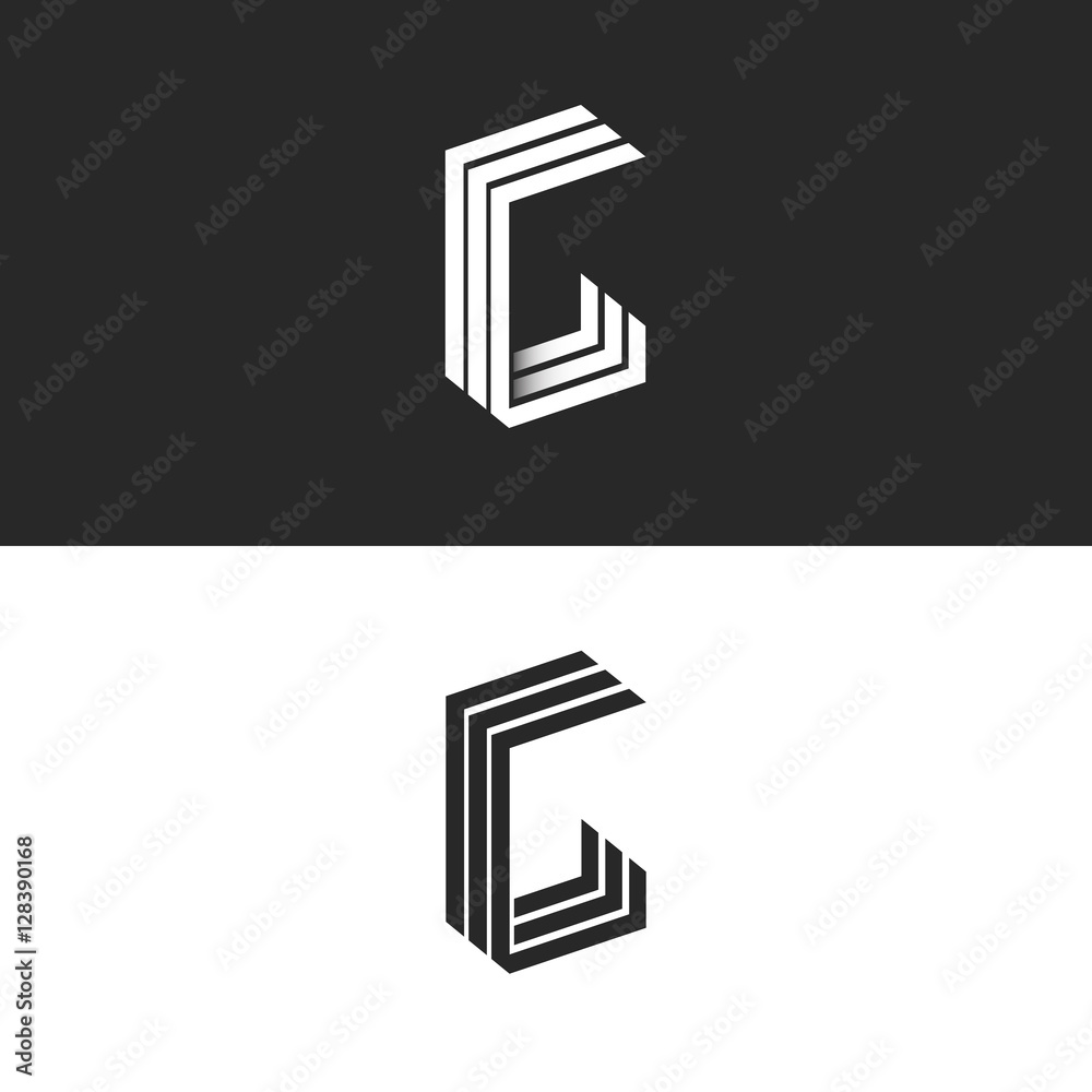 Letter G logo monogram set black and white perspective geometric shape together GGG symbol, 3D technology typography design element Letter G logo monogram set black and white perspective geometric shape together GGG symbol, 3D technology typography design element