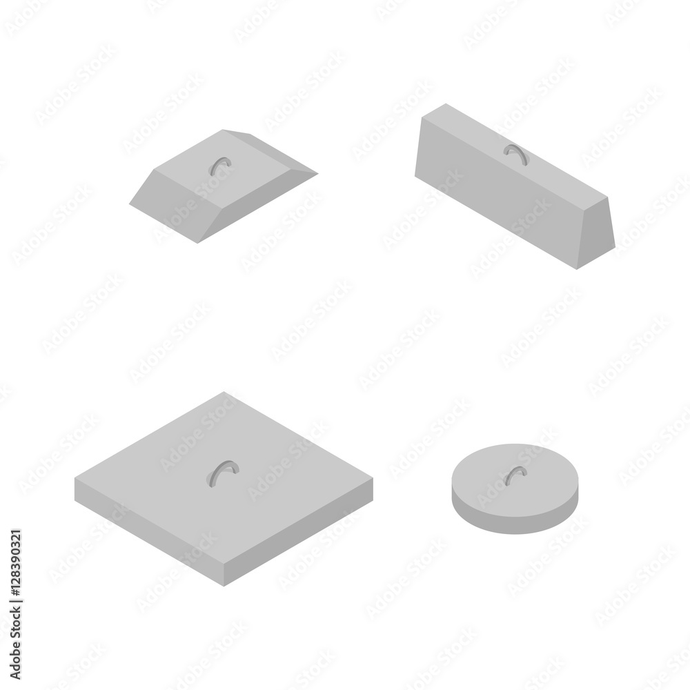 Set the iron concrete products isometric, vector illustration. Set the iron concrete products isometric, vector illustration.