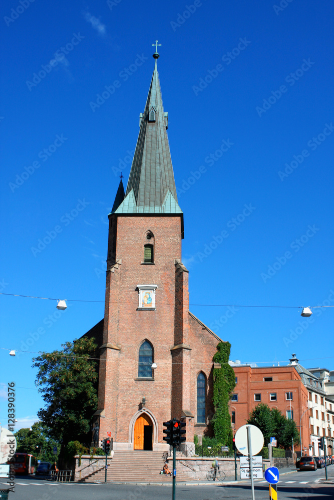 St Olav domkirke the Catholic cathedral church Sentrum central in Oslo, Norway.