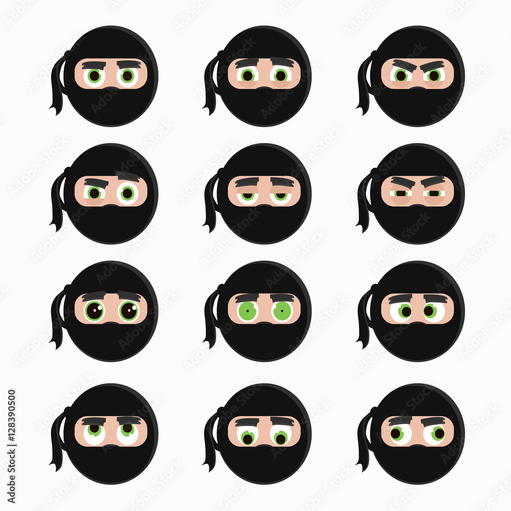 Set of cute ninja emoticons. Set of cute ninja emoticons.