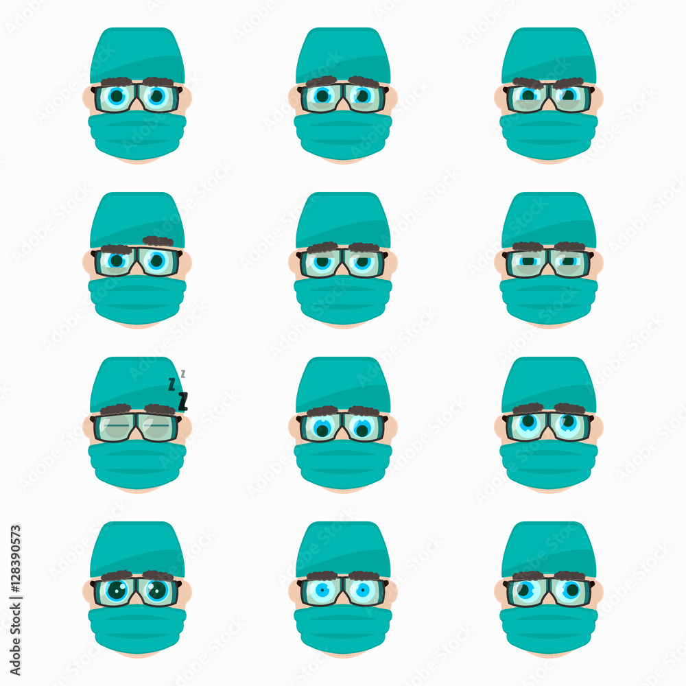 Set of cute surgeon emoticons.