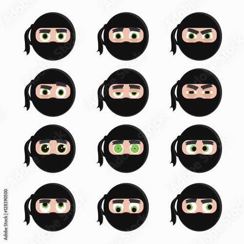 Set of cute ninja emoticons.