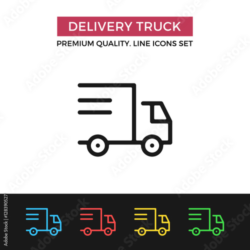 Vector delivery truck icon. Thin line icon