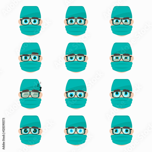 Set of cute surgeon emoticons.