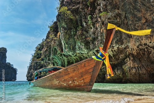 Wooden boats in the bay of a tropical island, Thailand