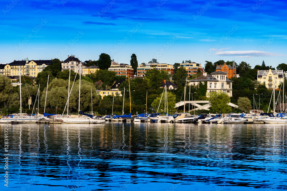 Oslo yacht club near coast background