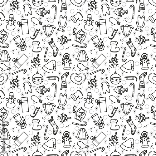 Christmas seamless pattern black and white.