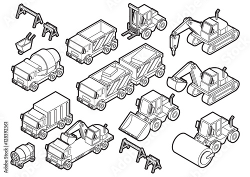 illustration of info graphic construction cars icons set concept in isometric 3d graphic