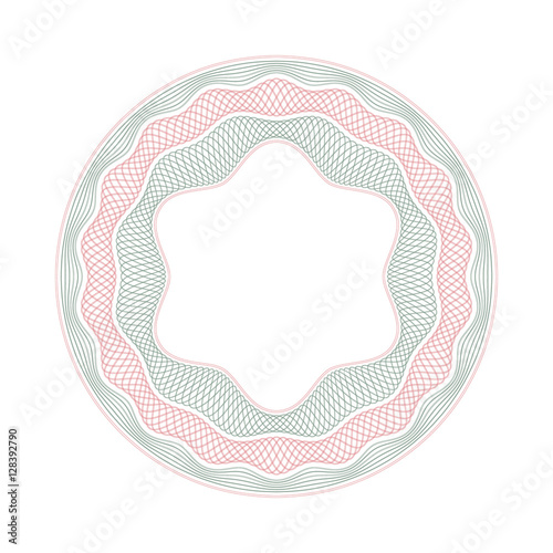 Guilloche decorative rosette element. Digital watermark. It can be used as a protective layer for certificate, voucher, banknote, money design, currency, note, check, ticket, reward etc.