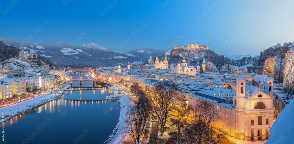 Salzburg City at a winter evening